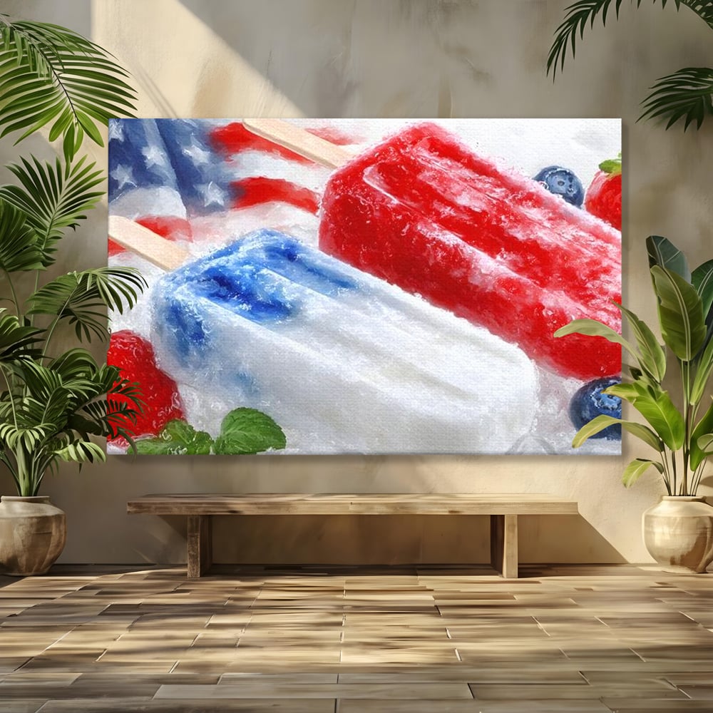 Tablou canvas cu tablou canvas cu inghetata si fructe, fara rama, pe sasiu de lemn
